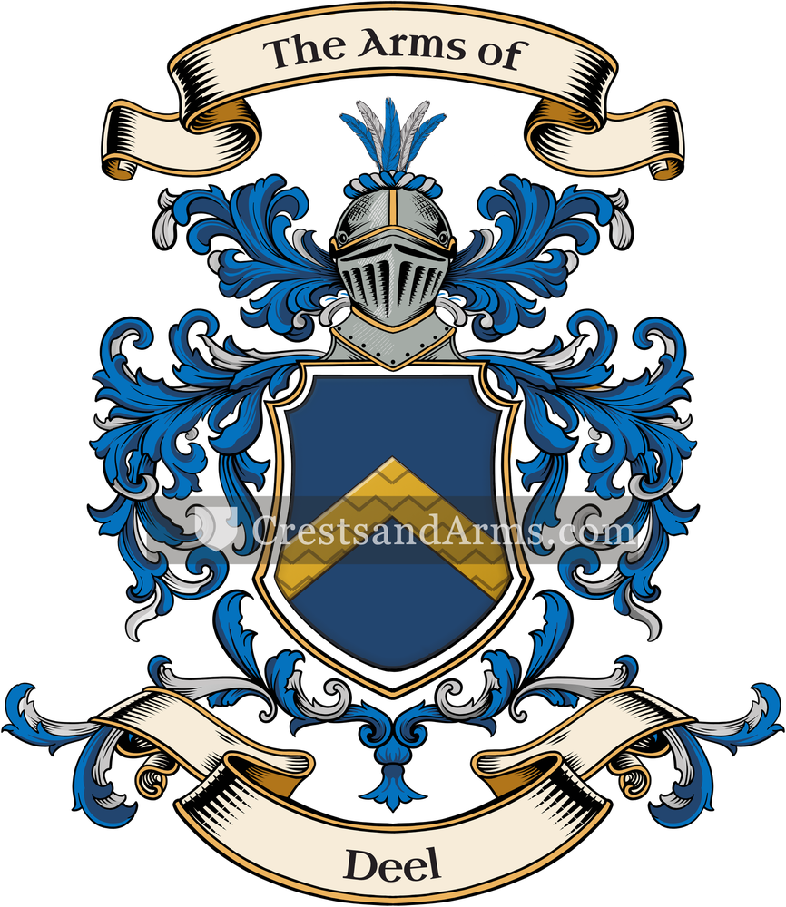 The Deel coat of arms, drawn from the recorded blazon