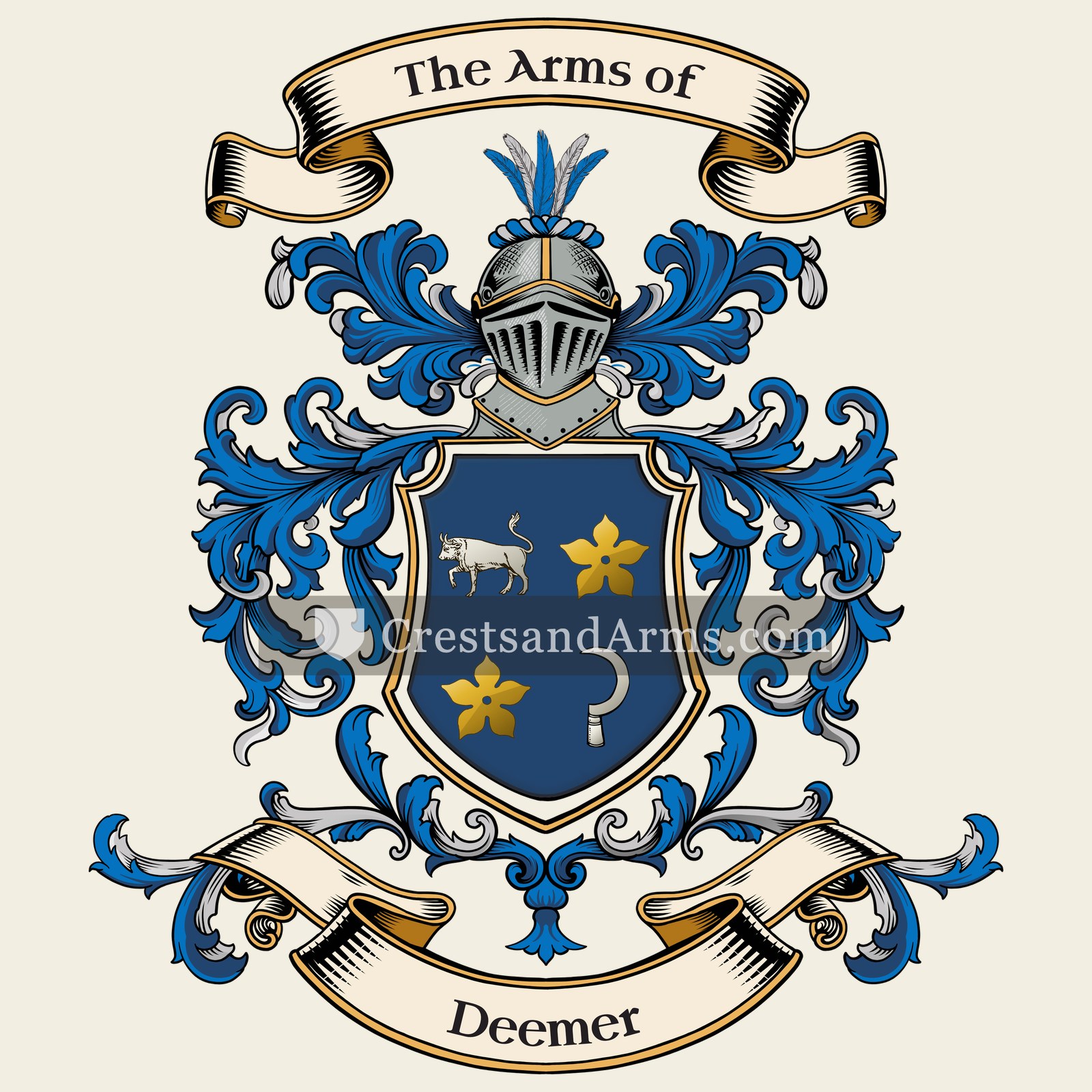 The Deemer coat of arms, drawn from the recorded blazon