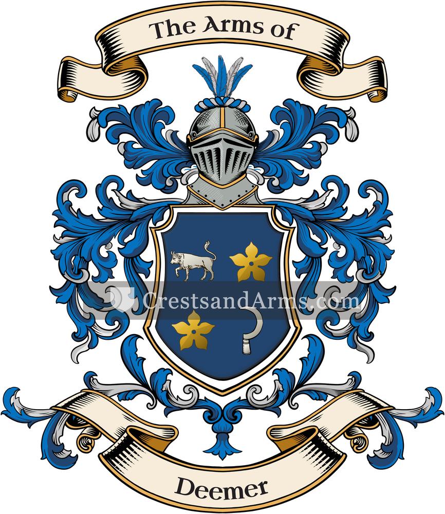 The Deemer coat of arms, drawn from the recorded blazon