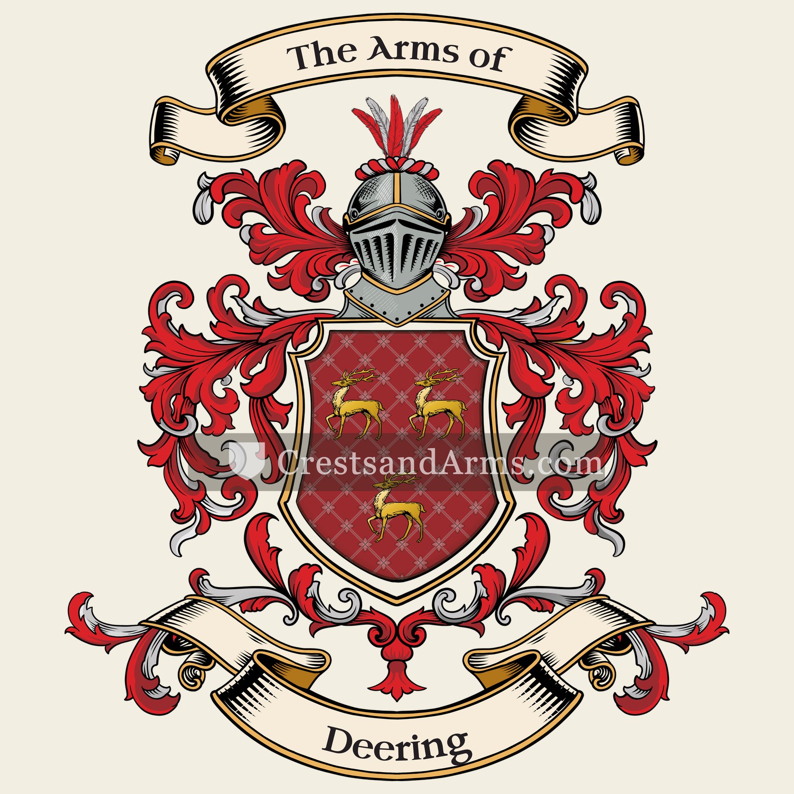 The Deering coat of arms, drawn from the recorded blazon