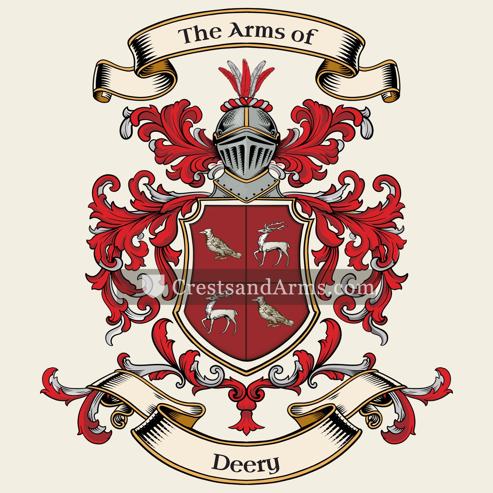 The Deery coat of arms, drawn from the recorded blazon
