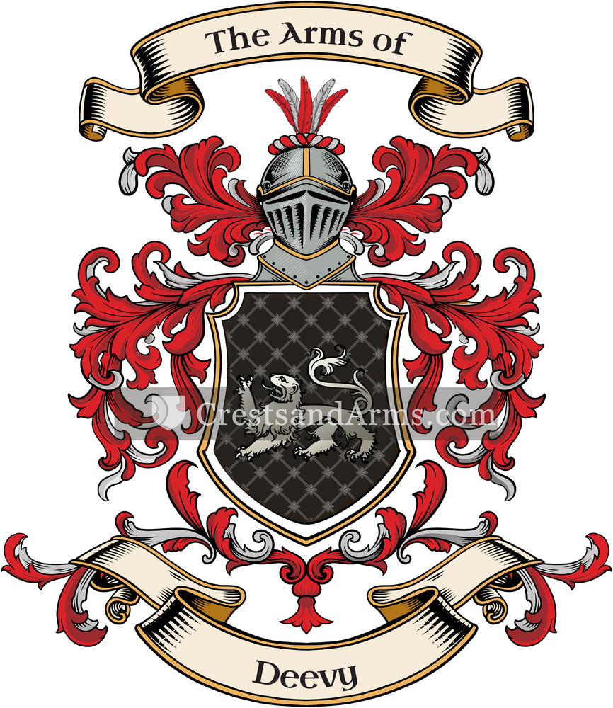 The Deevy coat of arms, drawn from the recorded blazon