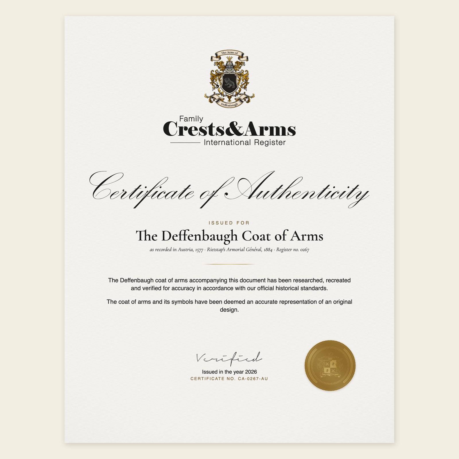 Certificate of authenticity