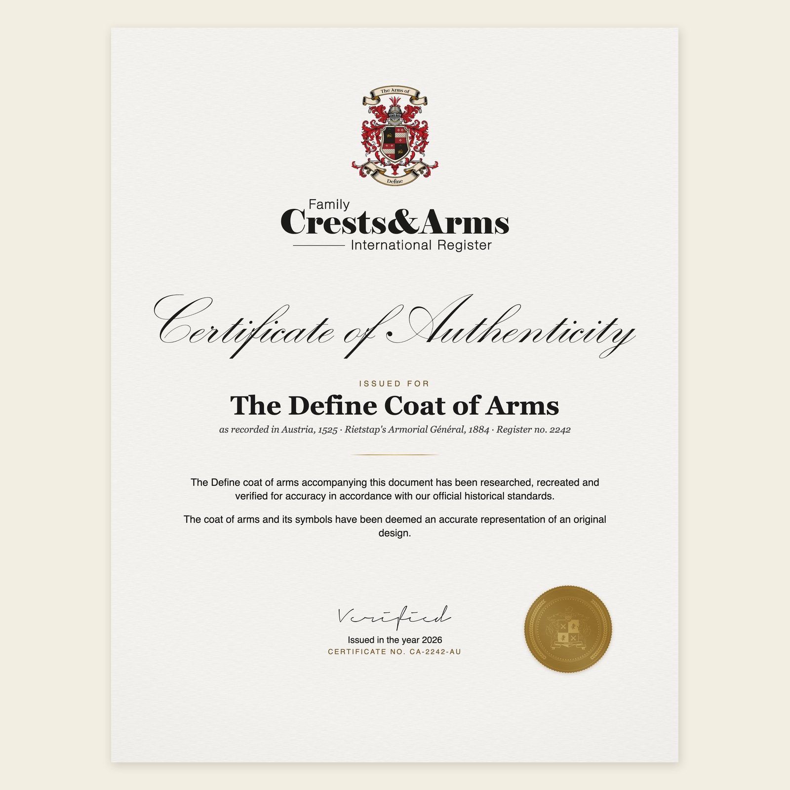 Certificate of authenticity
