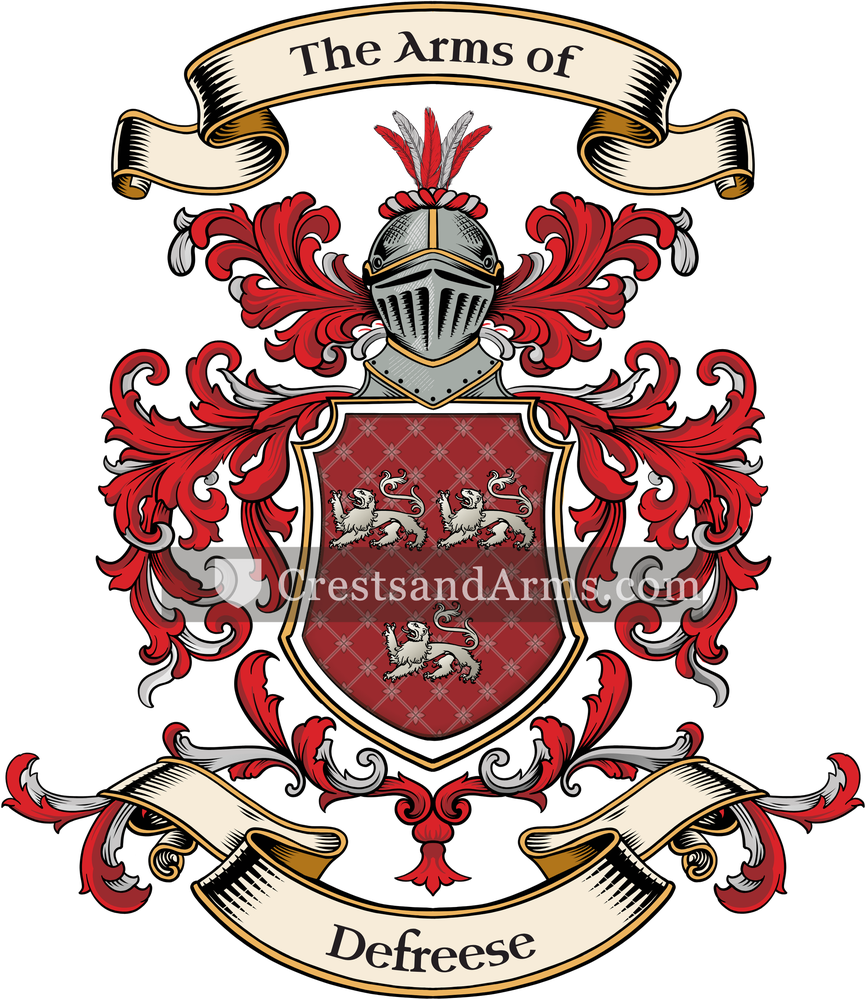 The Defreese coat of arms, drawn from the recorded blazon