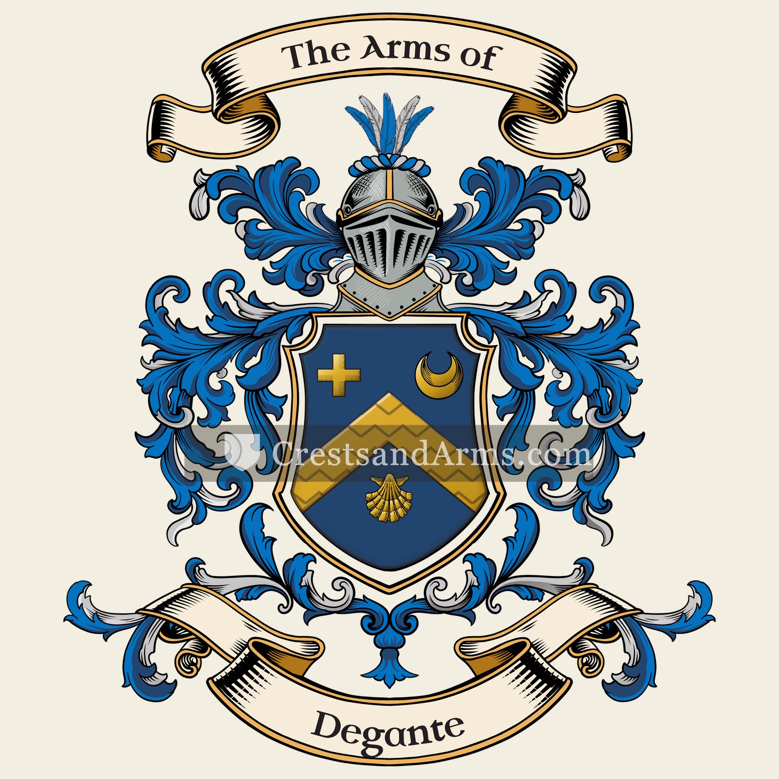 The Degante coat of arms, drawn from the recorded blazon