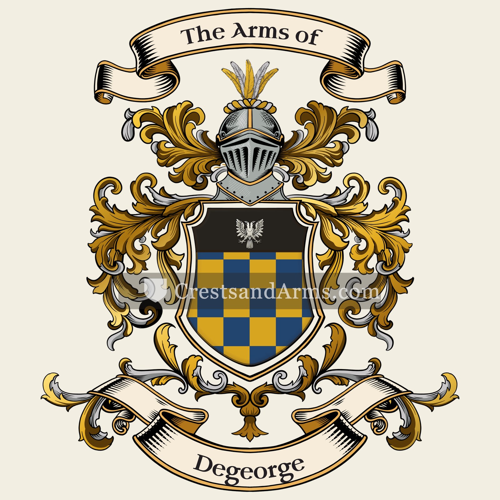The Degeorge coat of arms, drawn from the recorded blazon