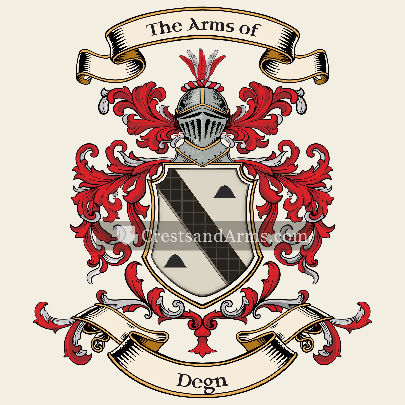 The Degn coat of arms, drawn from the recorded blazon