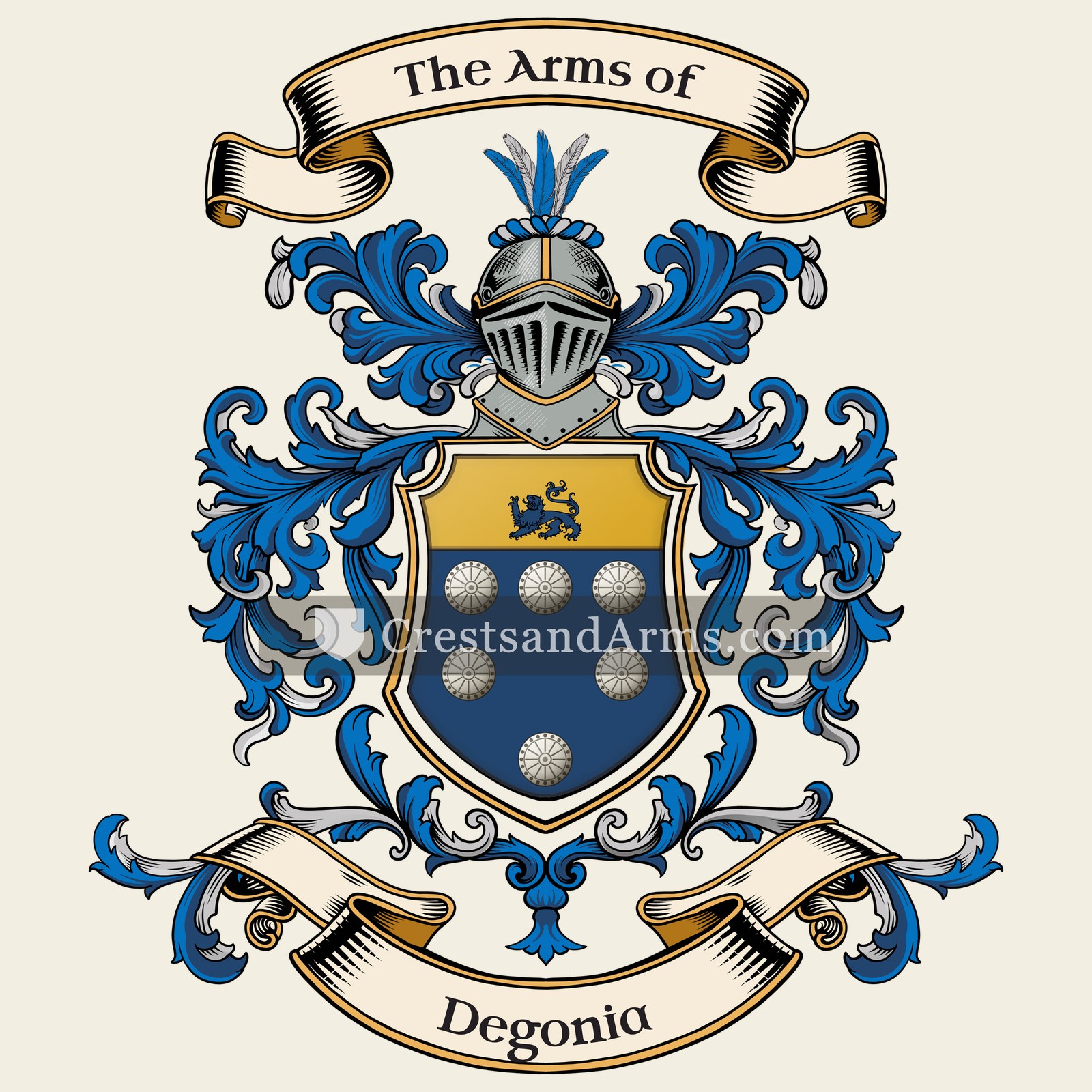 The Degonia coat of arms, drawn from the recorded blazon