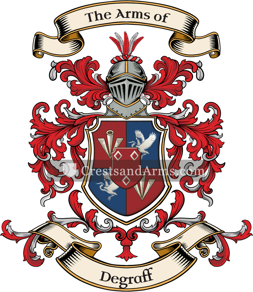 The Degraff coat of arms, drawn from the recorded blazon