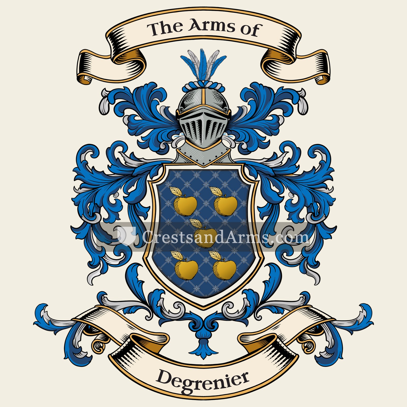 The Degrenier coat of arms, drawn from the recorded blazon