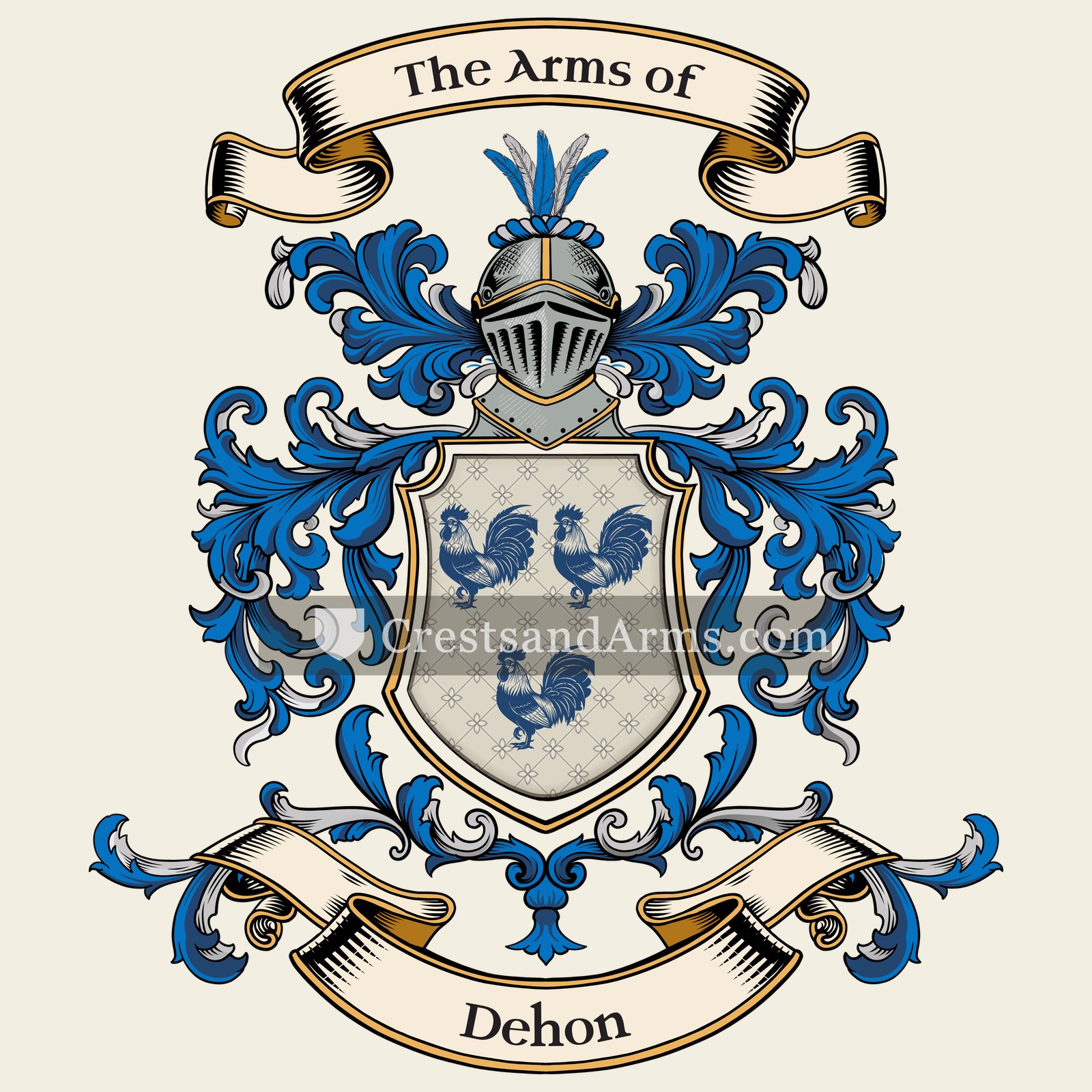 The Dehon coat of arms, drawn from the recorded blazon
