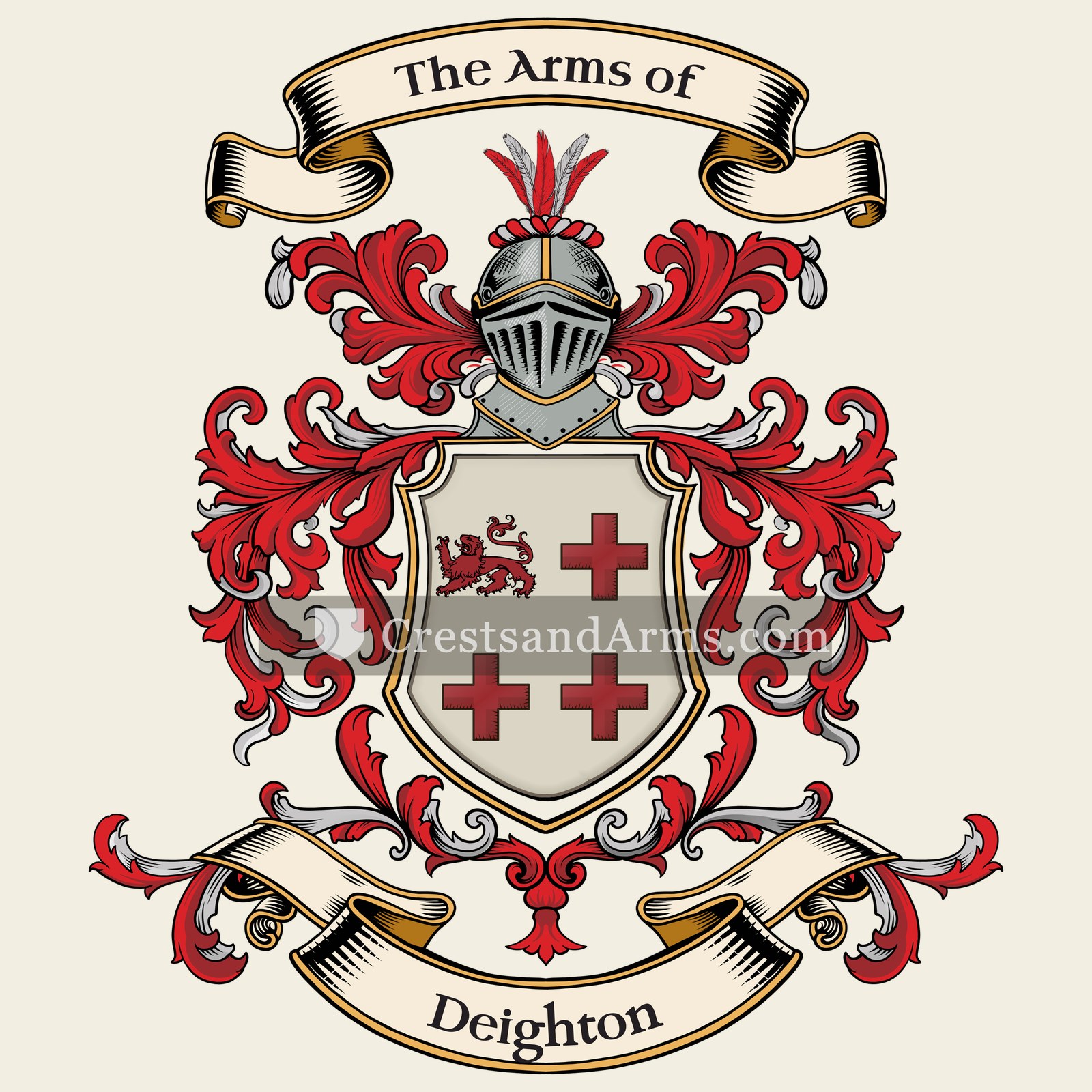The Deighton coat of arms, drawn from the recorded blazon