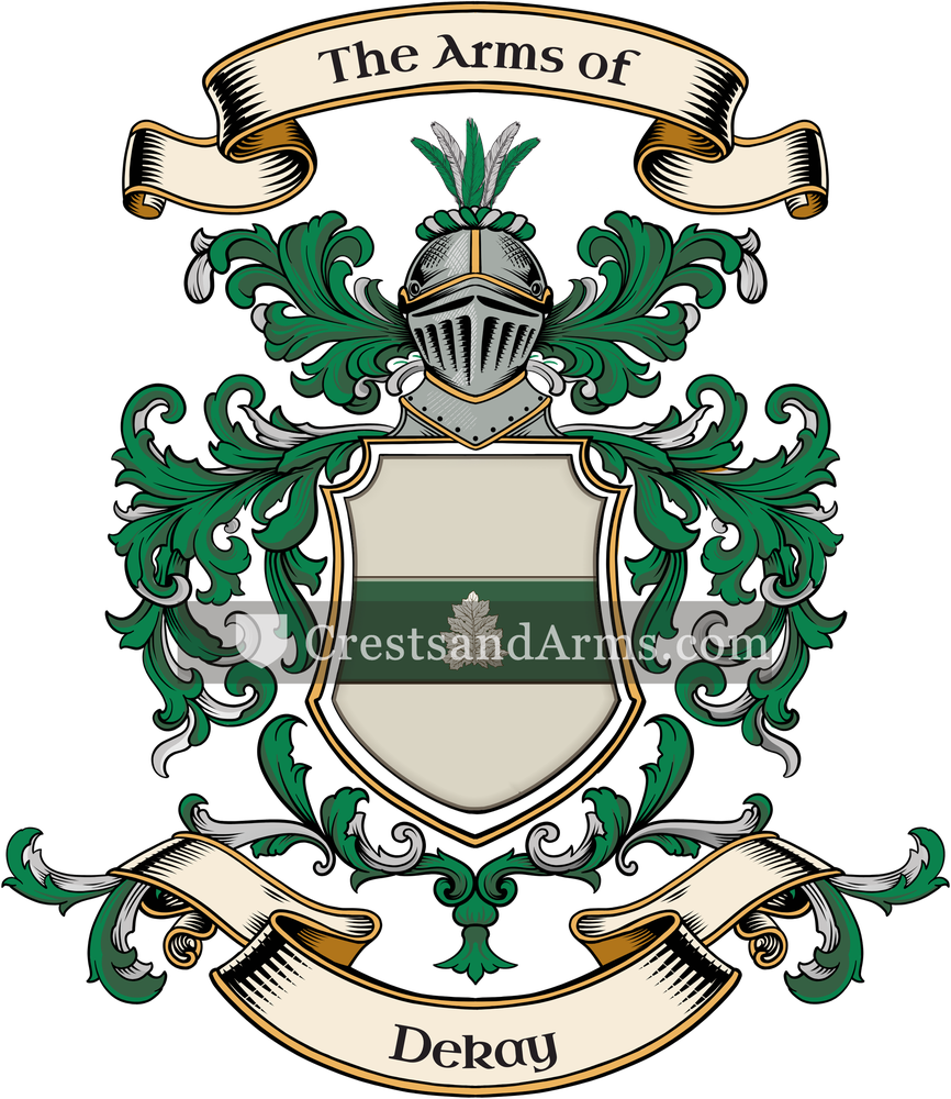 The Dekay coat of arms, drawn from the recorded blazon