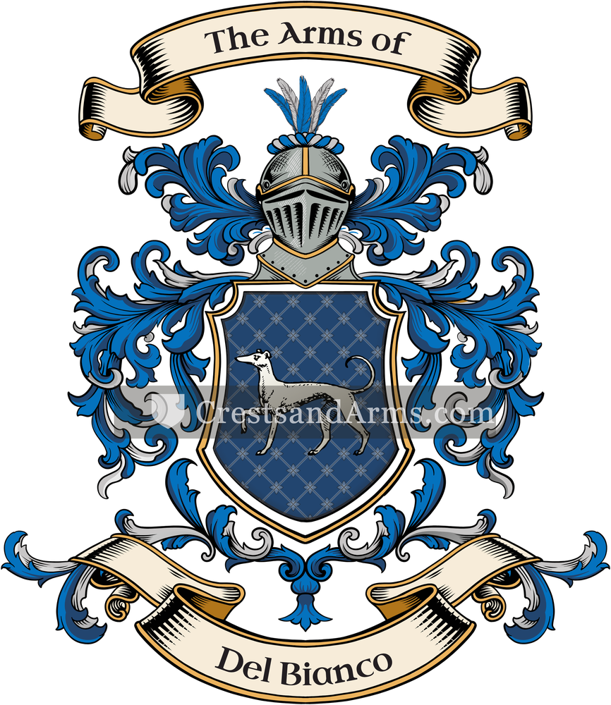 The Del Bianco coat of arms, drawn from the recorded blazon