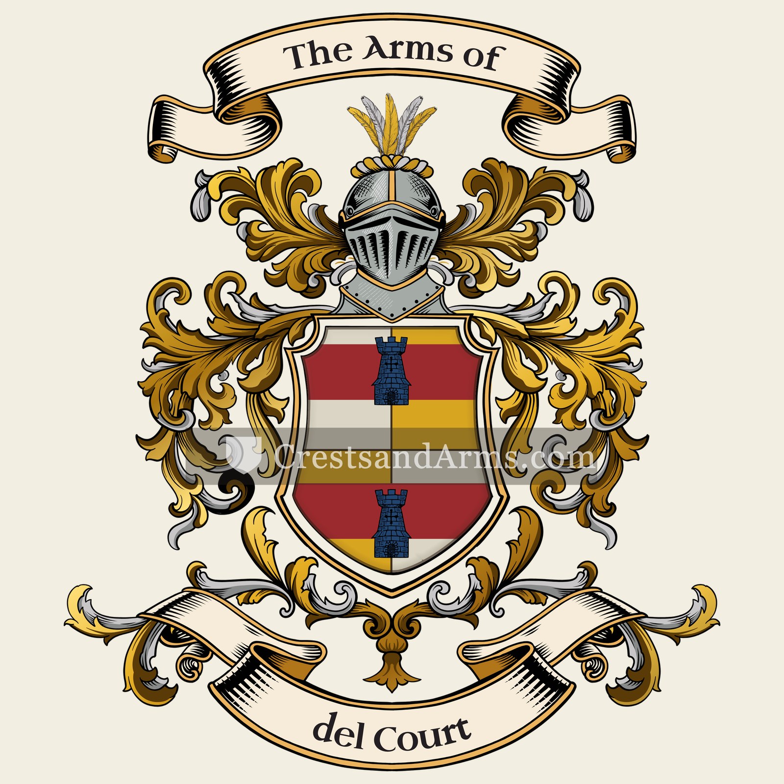 The del Court coat of arms, drawn from the recorded blazon