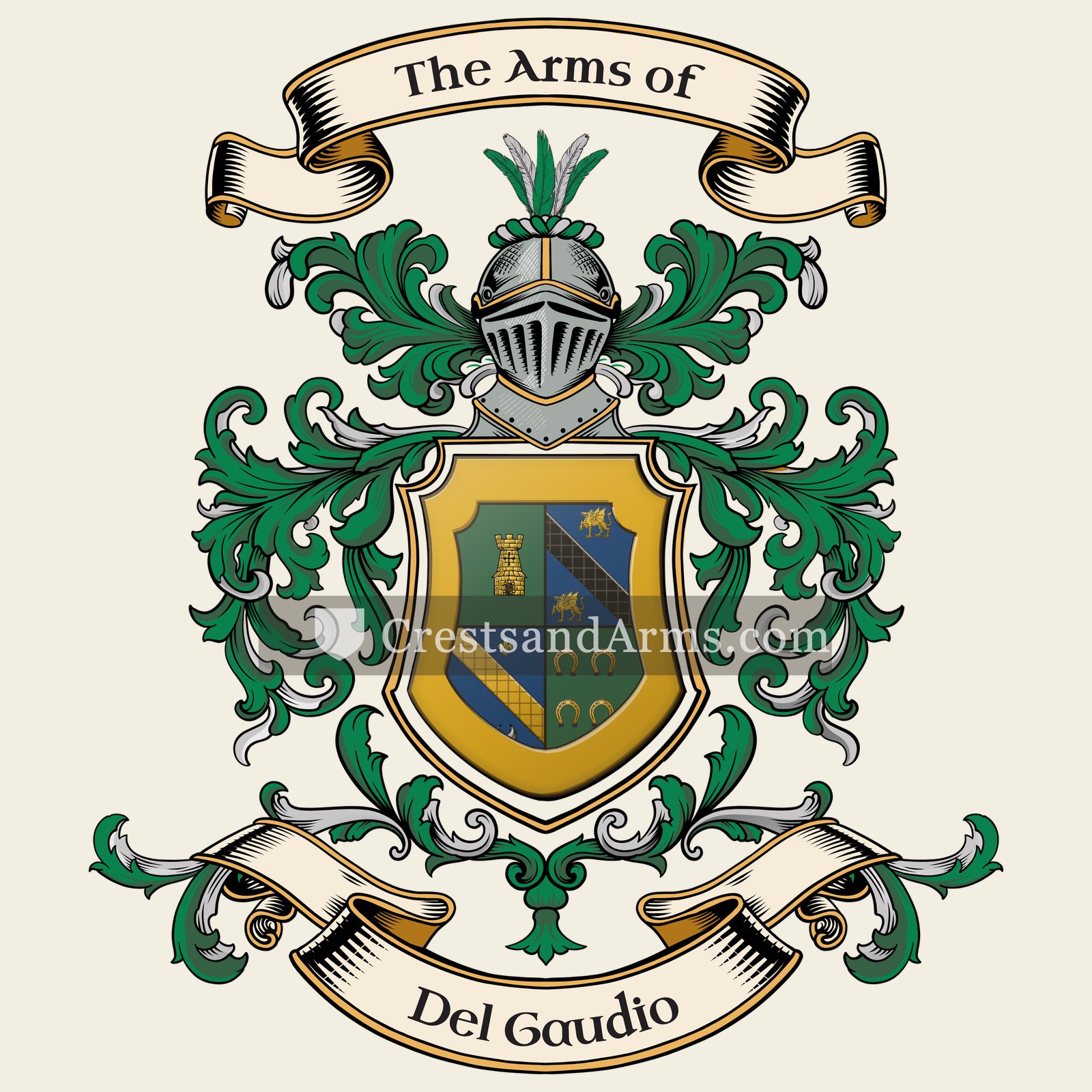 The Del Gaudio coat of arms, drawn from the recorded blazon