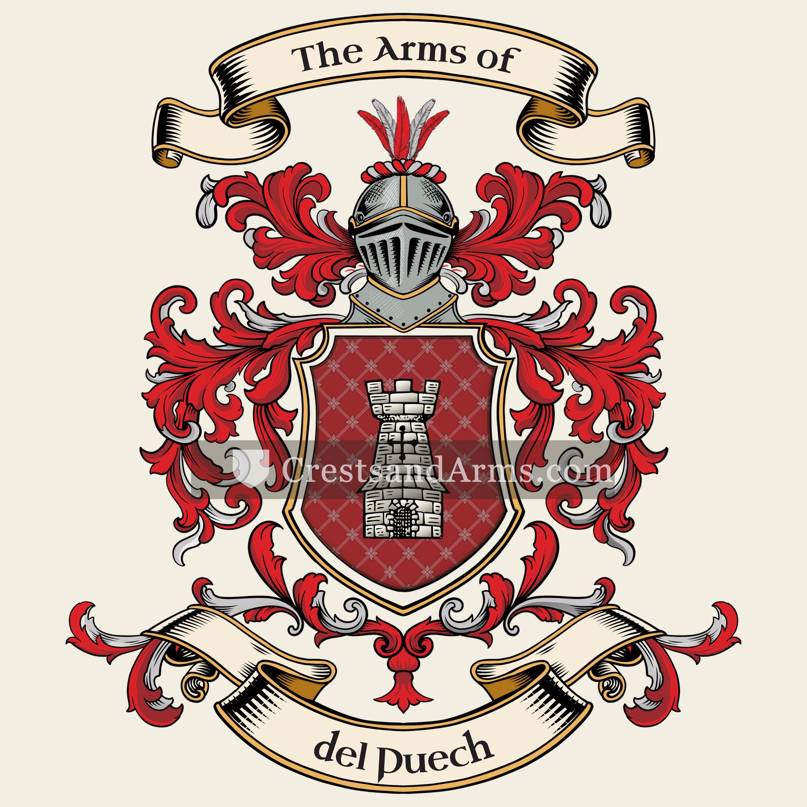 The del Puech coat of arms, drawn from the recorded blazon
