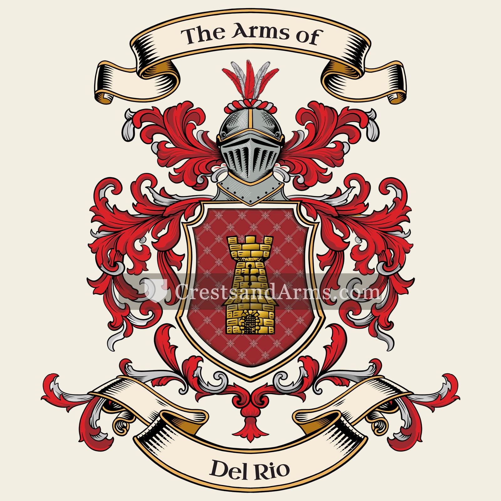 The Del Rio coat of arms, drawn from the recorded blazon