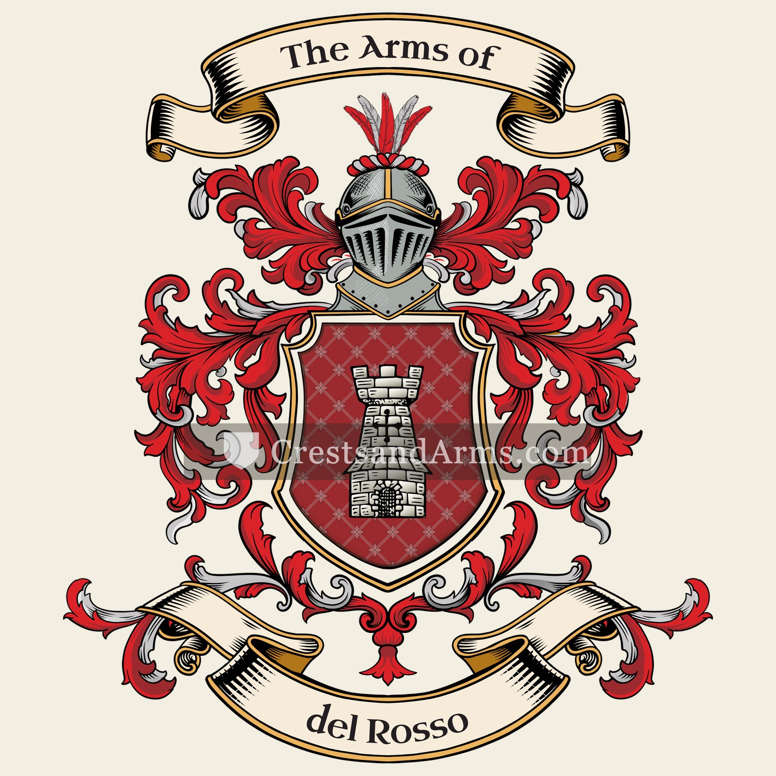The del Rosso coat of arms, drawn from the recorded blazon