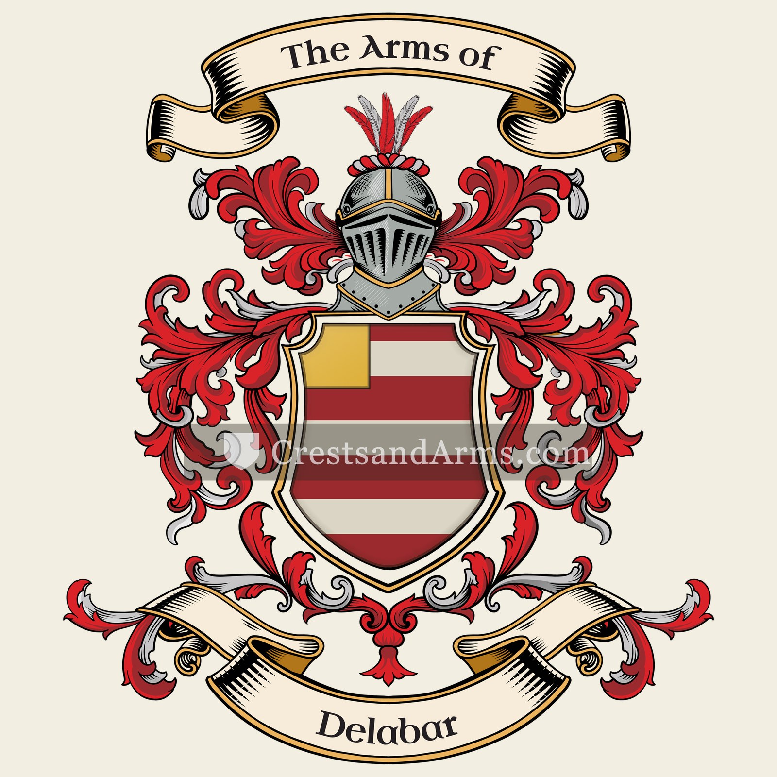 The Delabar coat of arms, drawn from the recorded blazon