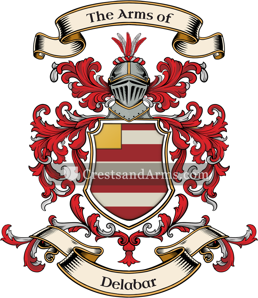 The Delabar coat of arms, drawn from the recorded blazon