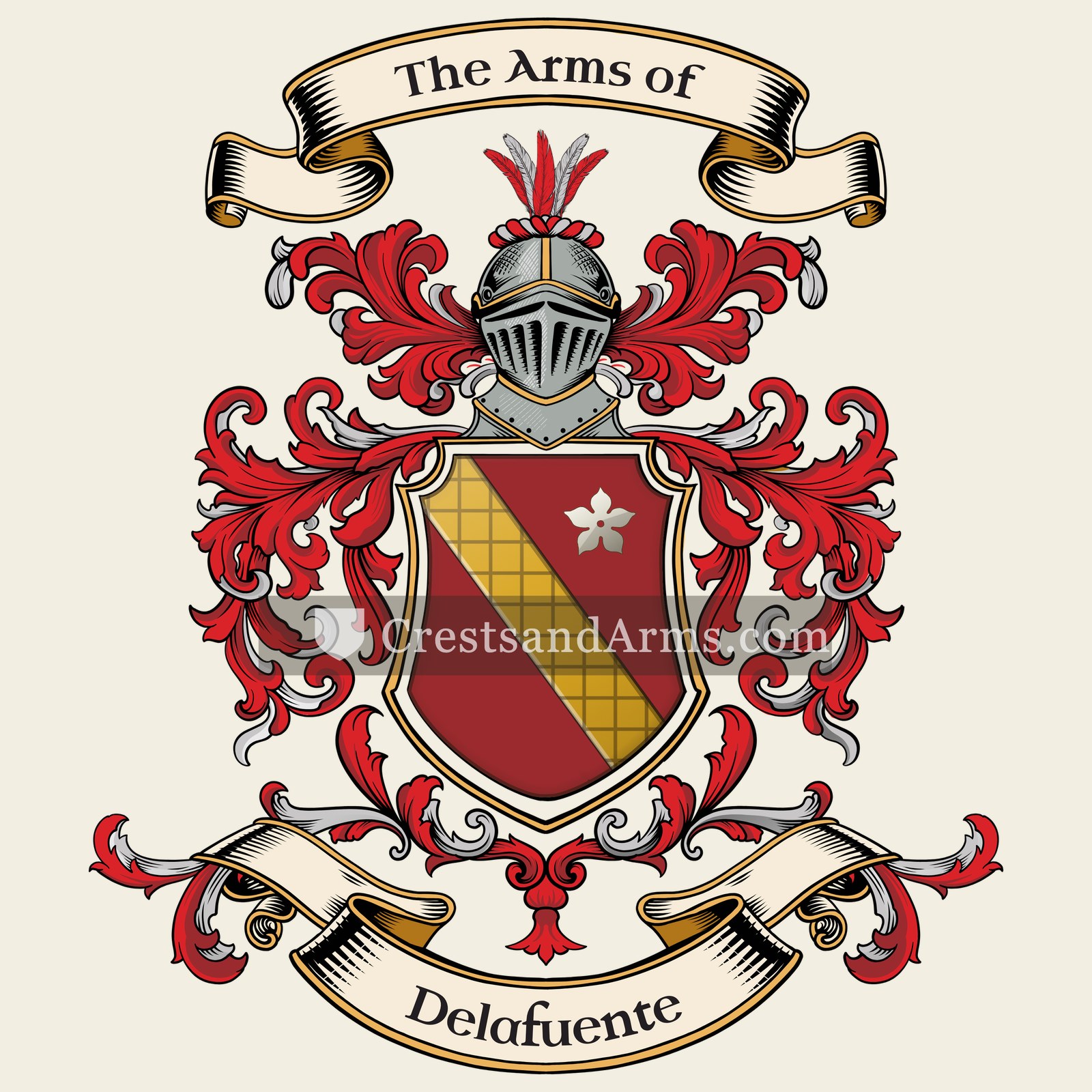 The Delafuente coat of arms, drawn from the recorded blazon