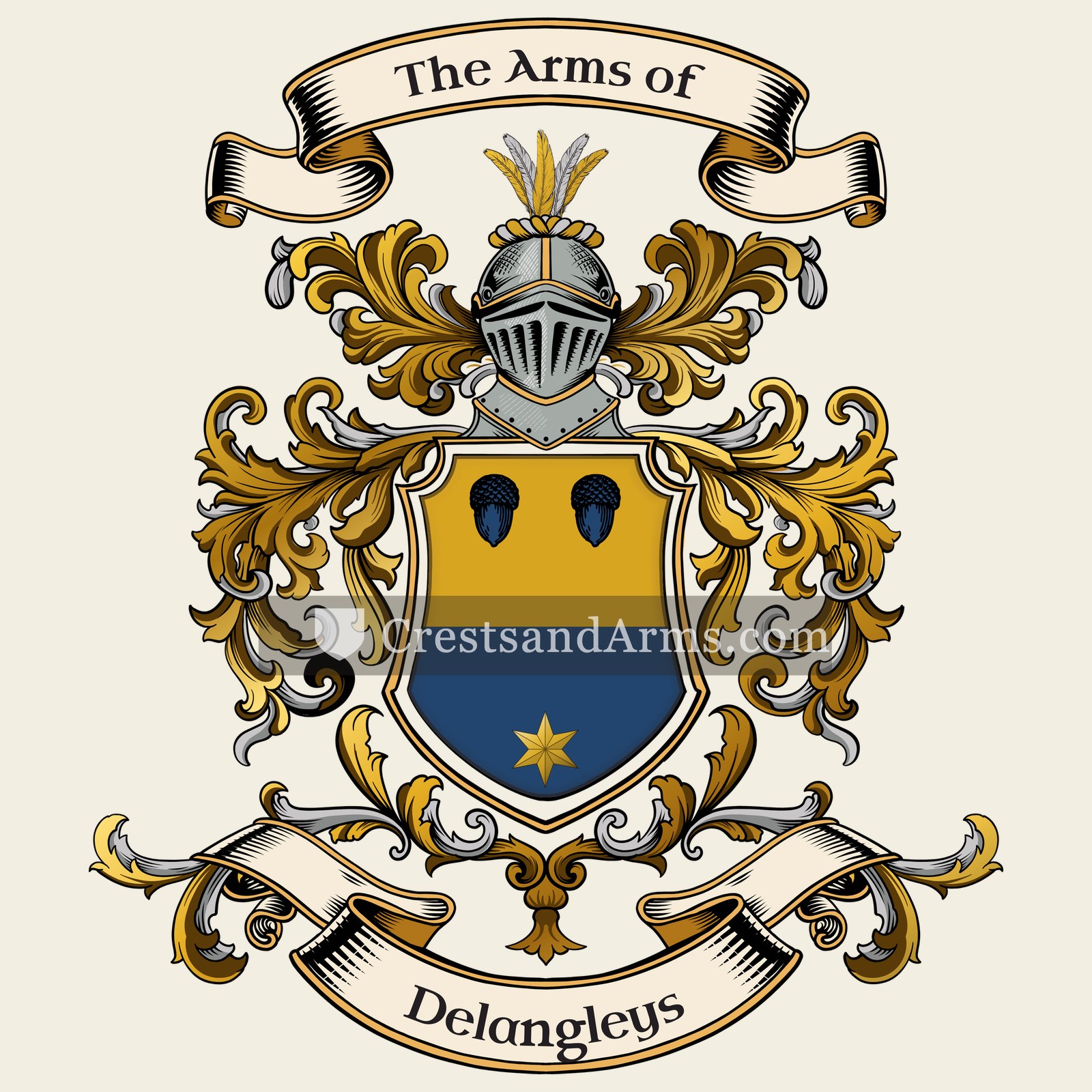 The Delangleys coat of arms, drawn from the recorded blazon