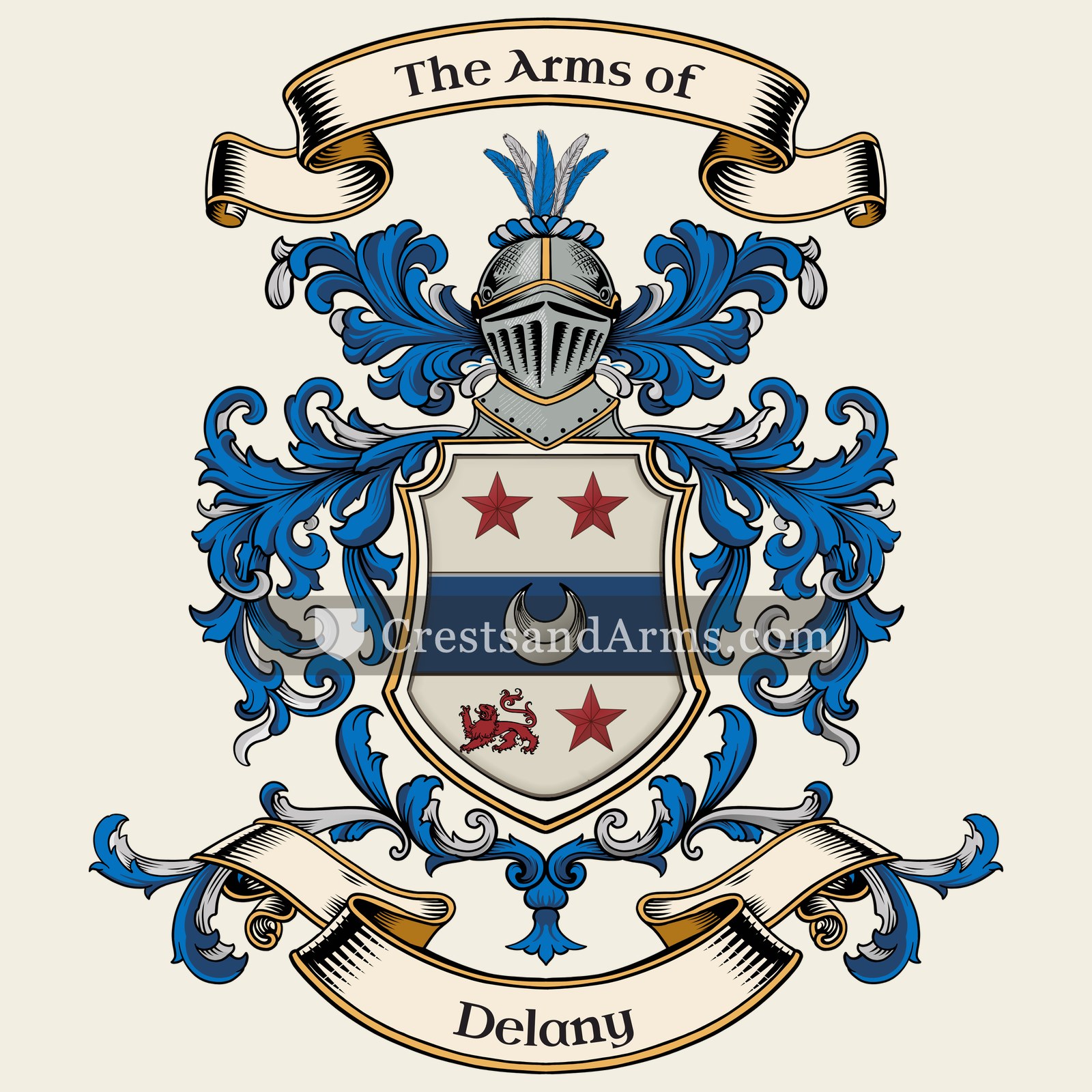 The Delany coat of arms, drawn from the recorded blazon