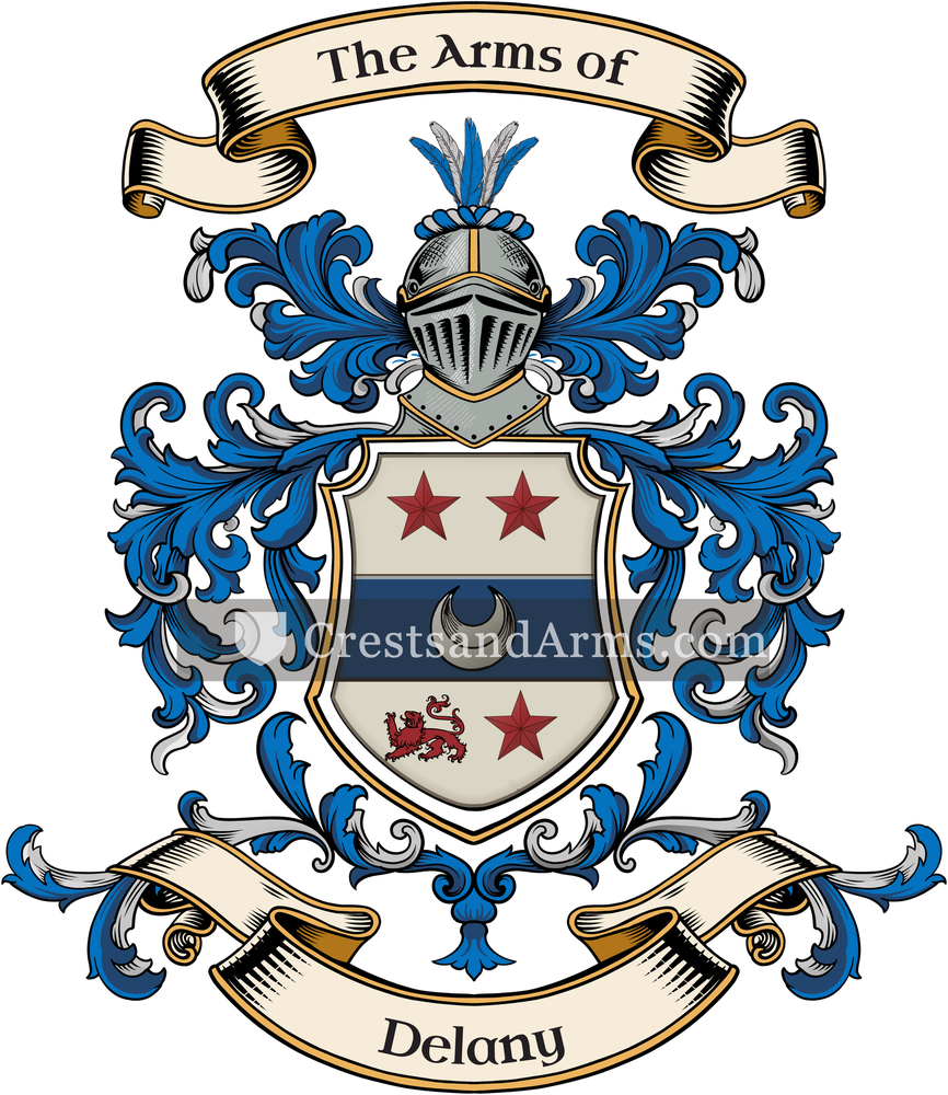 The Delany coat of arms, drawn from the recorded blazon