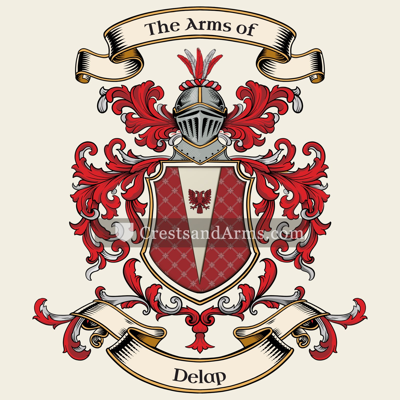 The Delap coat of arms, drawn from the recorded blazon