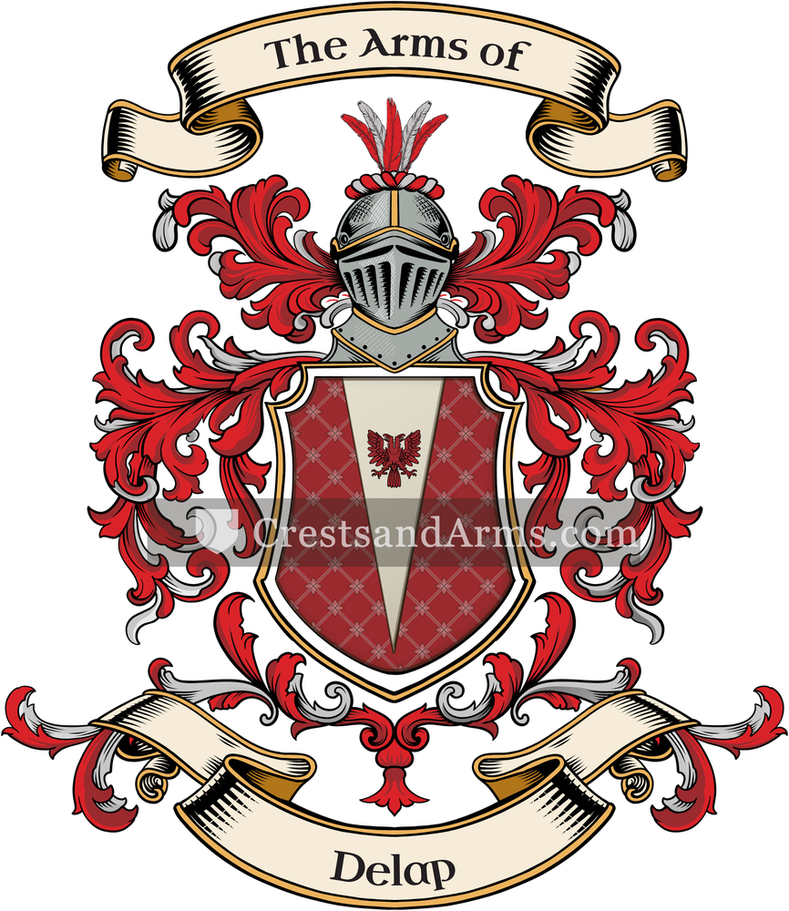 The Delap coat of arms, drawn from the recorded blazon