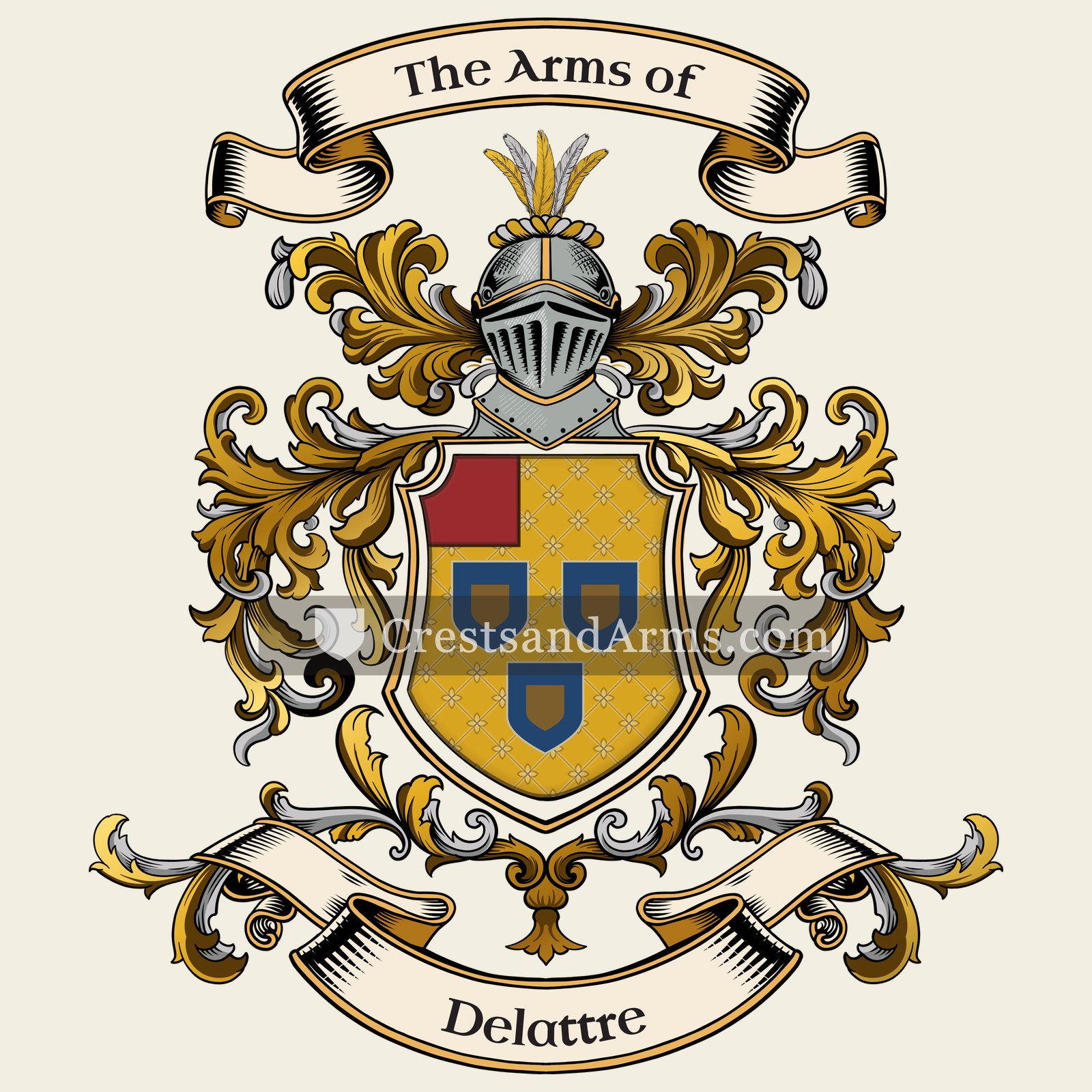 The Delattre coat of arms, drawn from the recorded blazon