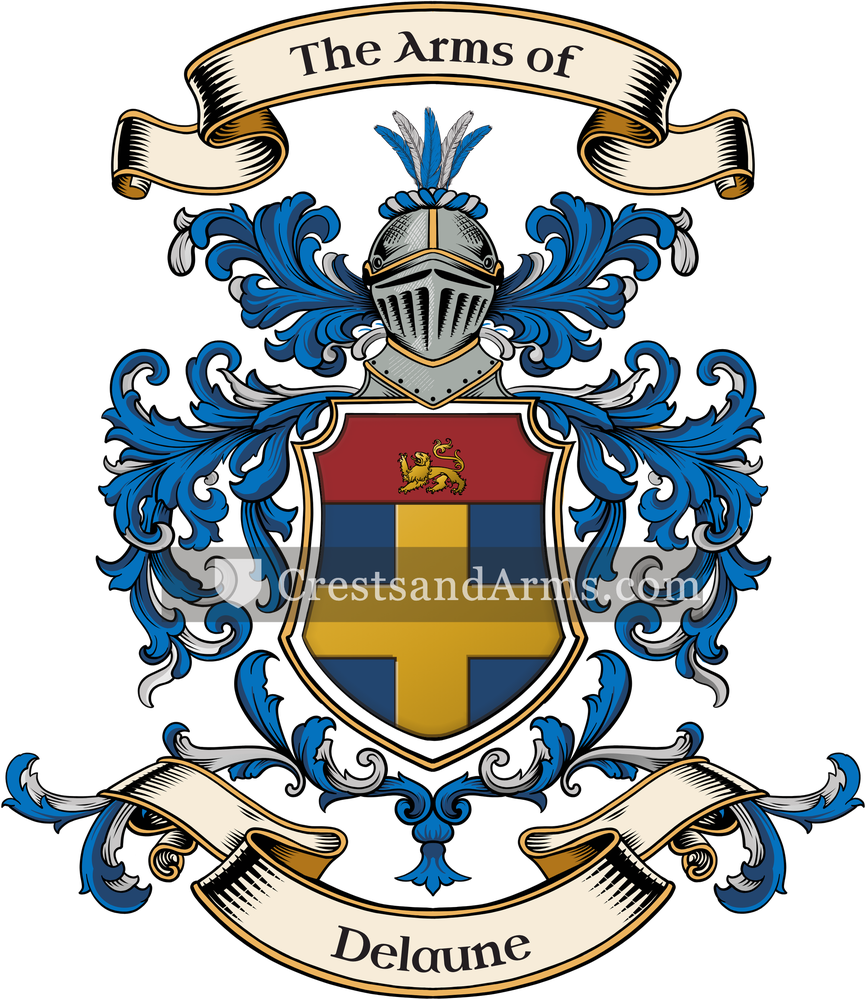 The Delaune coat of arms, drawn from the recorded blazon