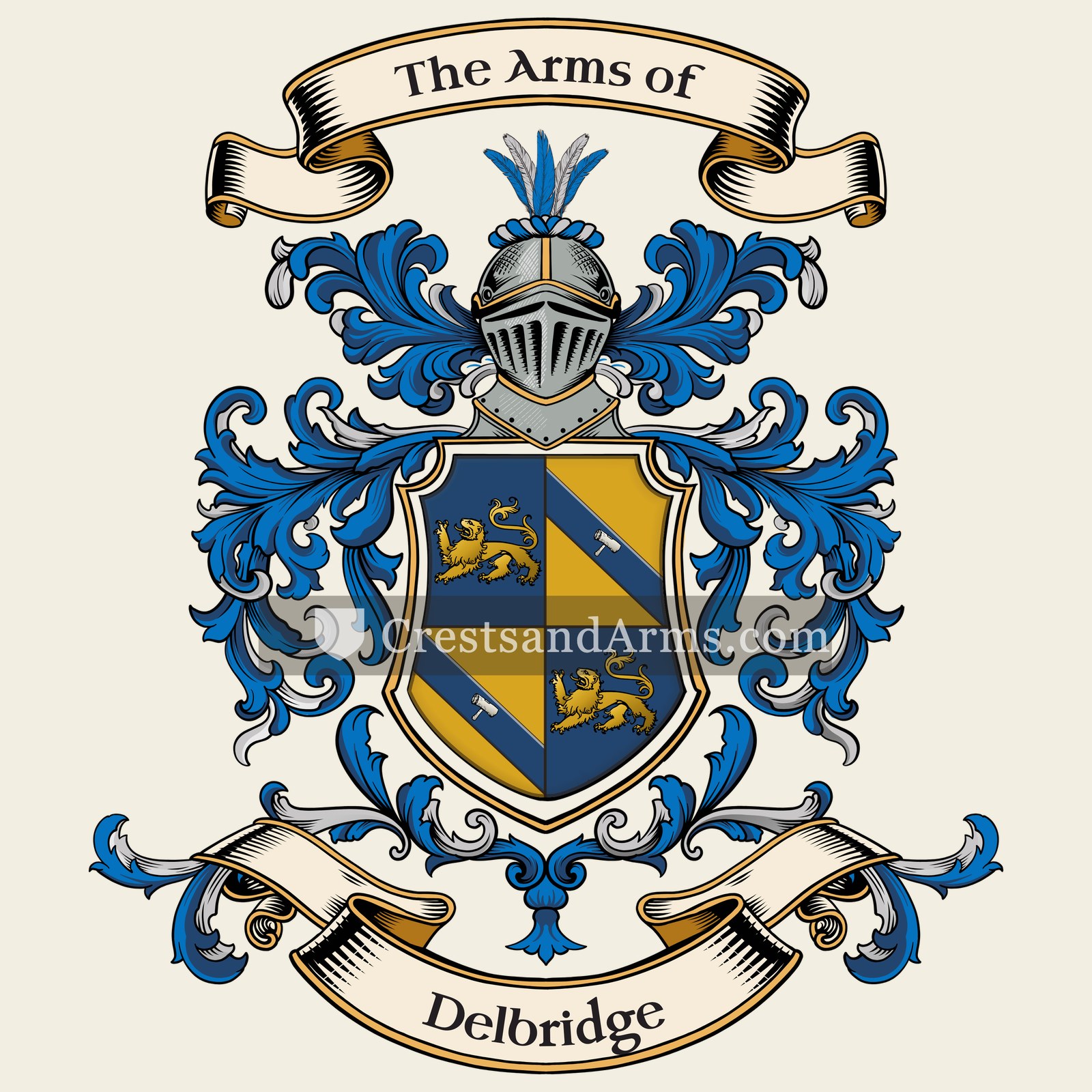 The Delbridge coat of arms, drawn from the recorded blazon