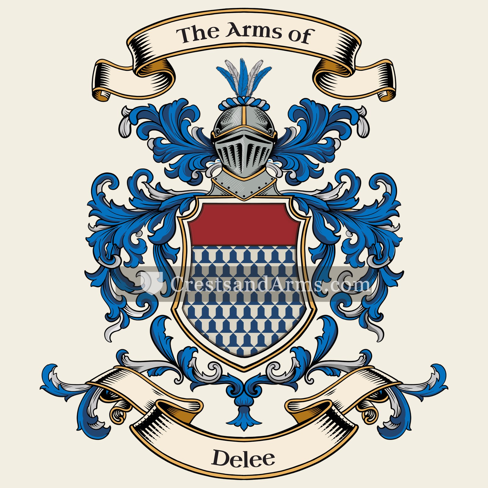 The Delee coat of arms, drawn from the recorded blazon