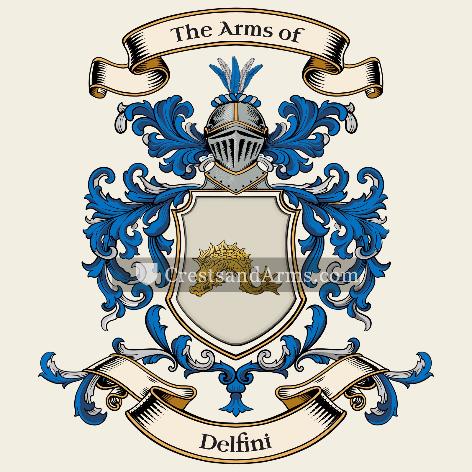 The Delfini coat of arms, drawn from the recorded blazon