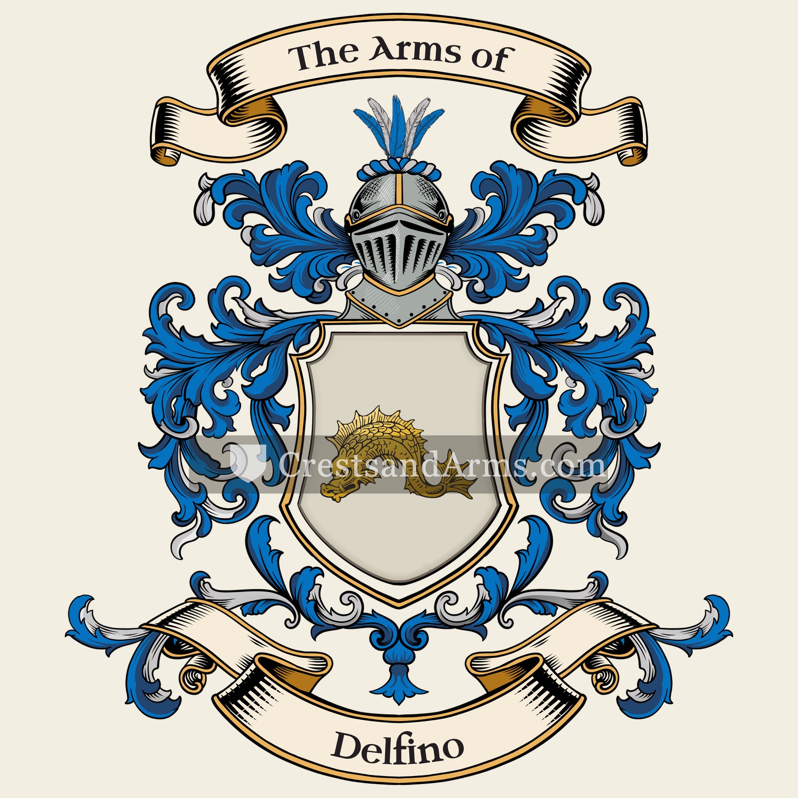 The Delfino coat of arms, drawn from the recorded blazon