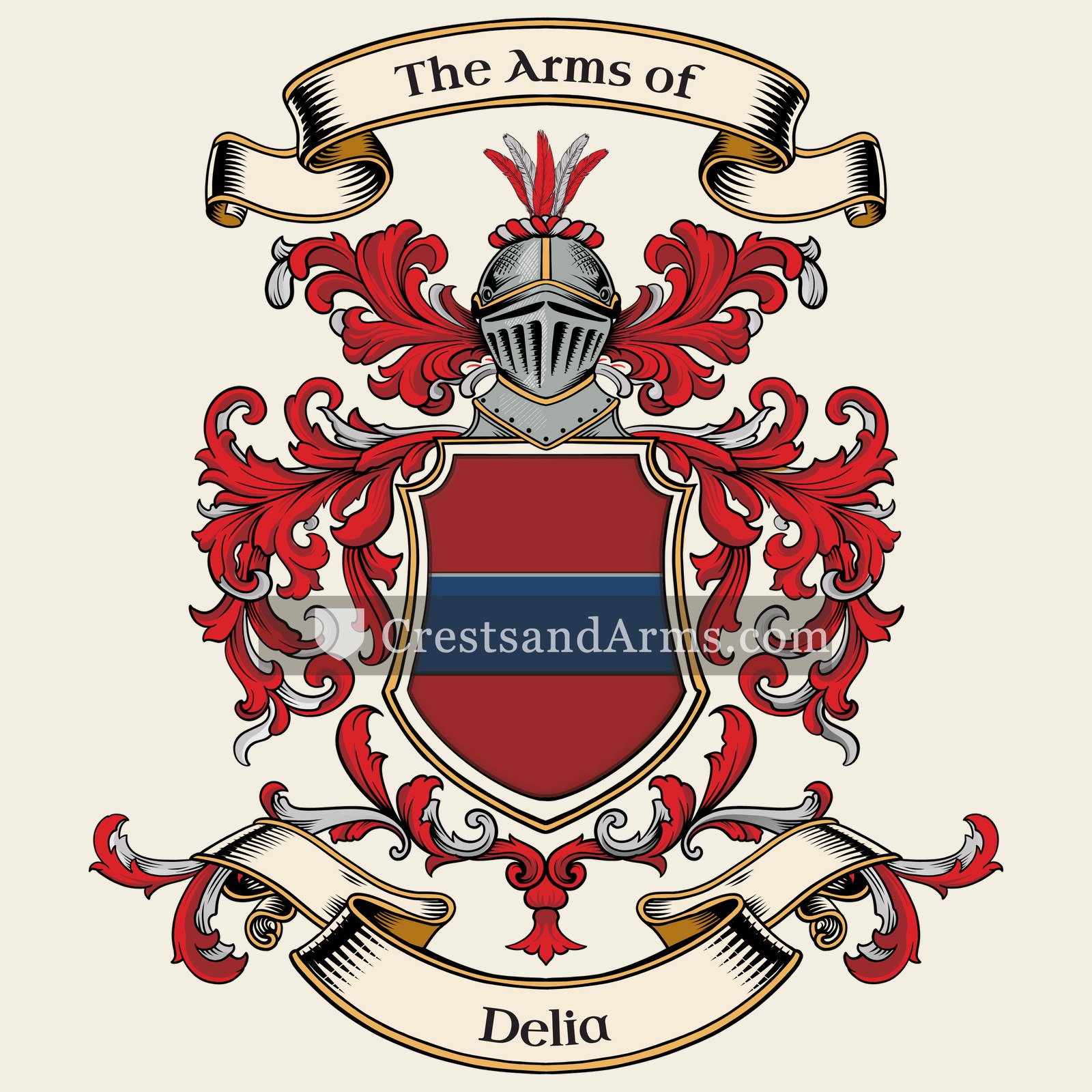 The Delia coat of arms, drawn from the recorded blazon
