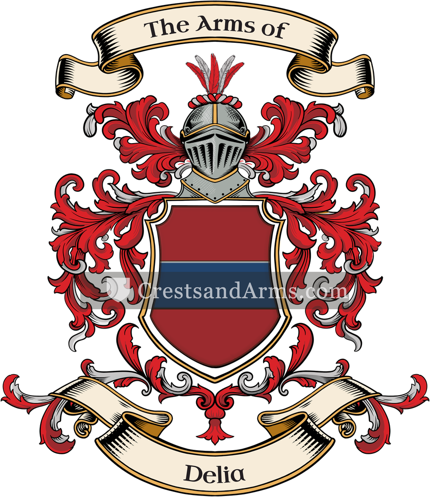 The Delia coat of arms, drawn from the recorded blazon