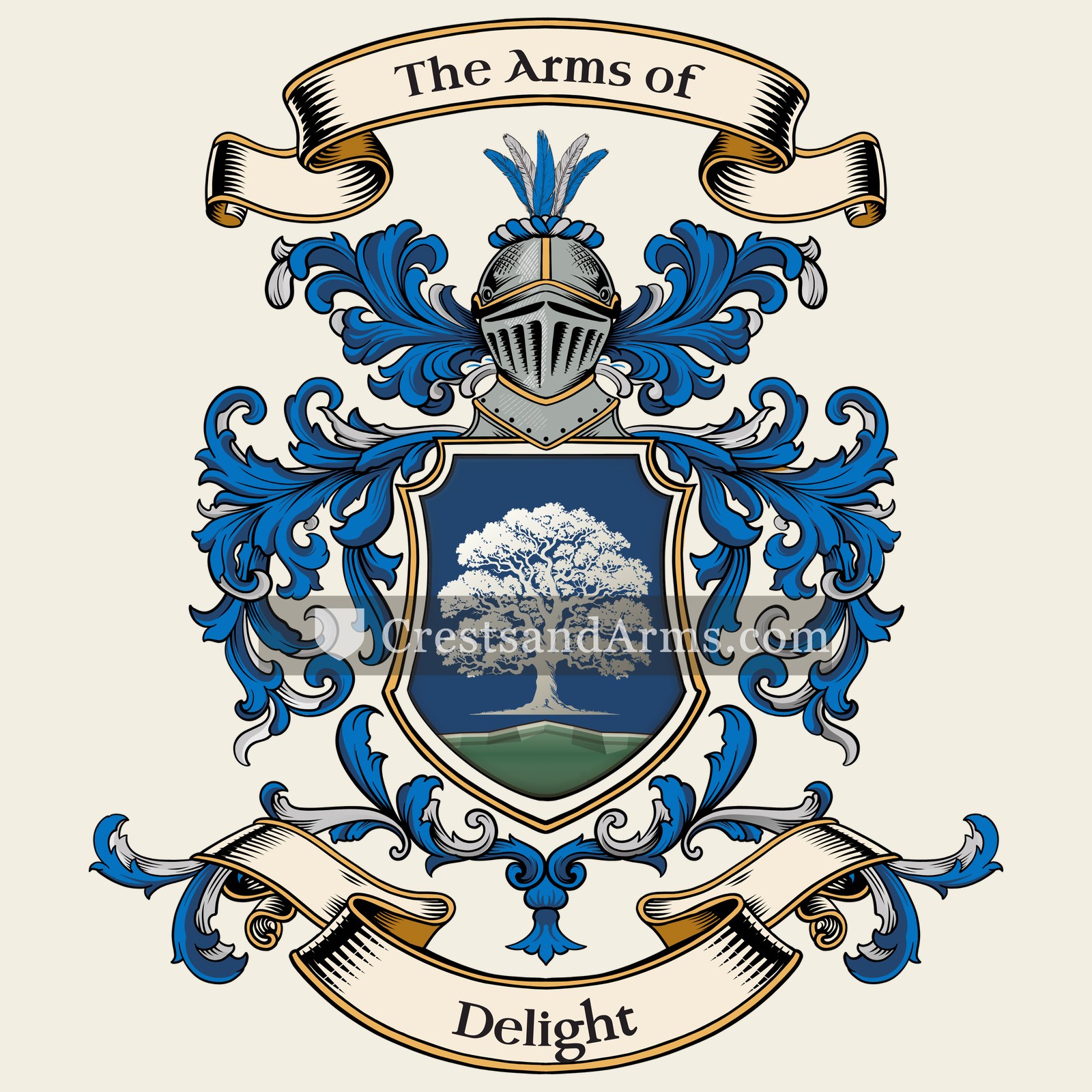 The Delight coat of arms, drawn from the recorded blazon