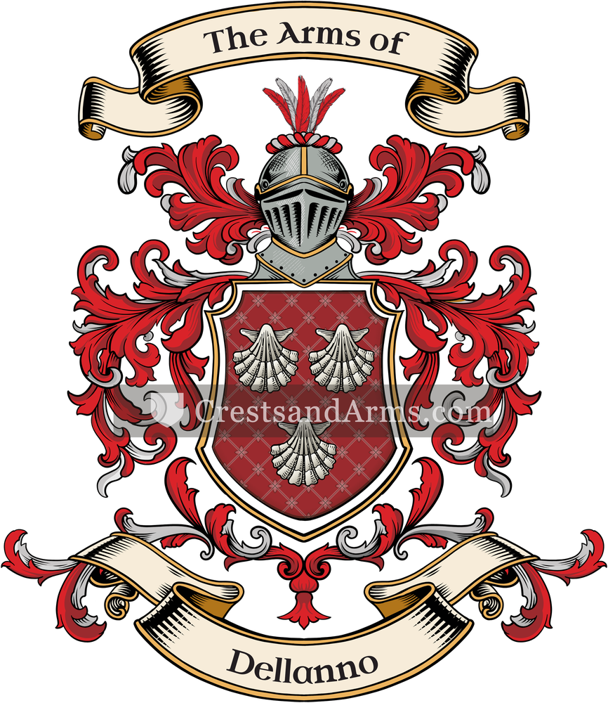 The Dellanno coat of arms, drawn from the recorded blazon