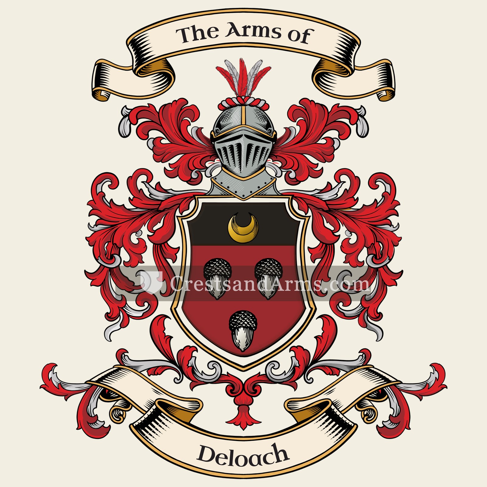 The Deloach coat of arms, drawn from the recorded blazon