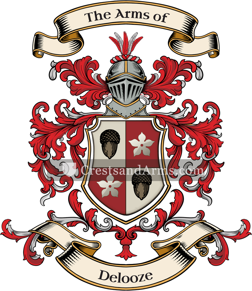 The Delooze coat of arms, drawn from the recorded blazon