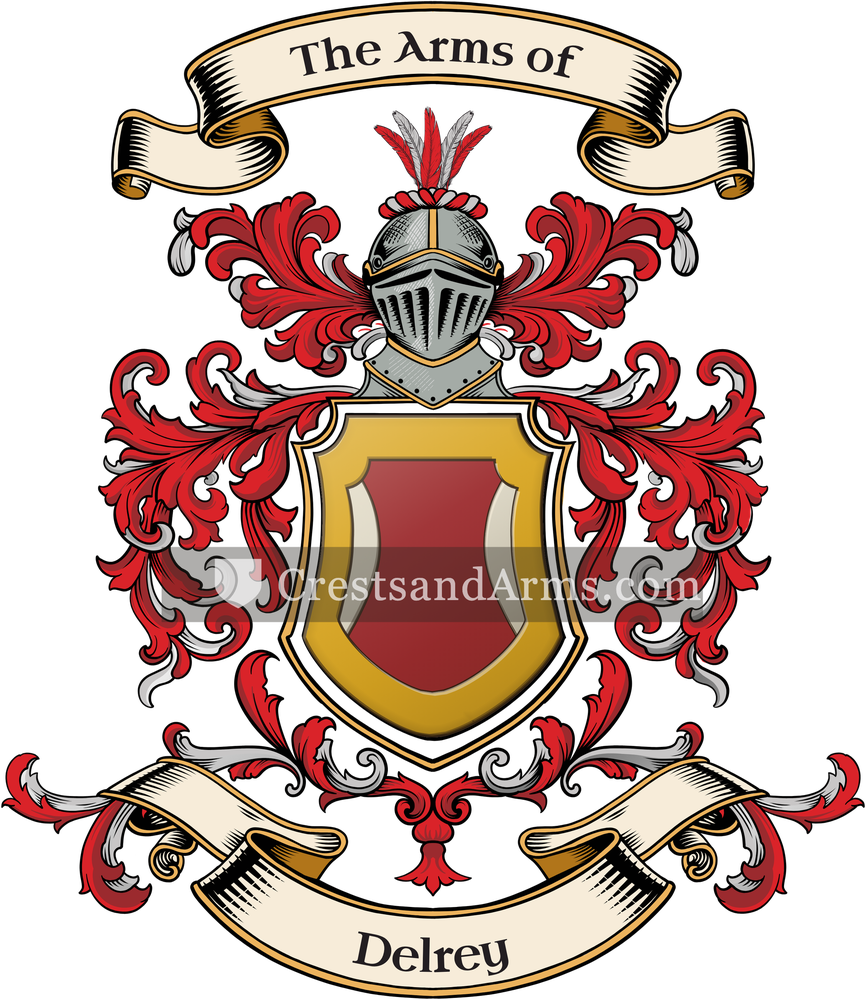 The Delrey coat of arms, drawn from the recorded blazon