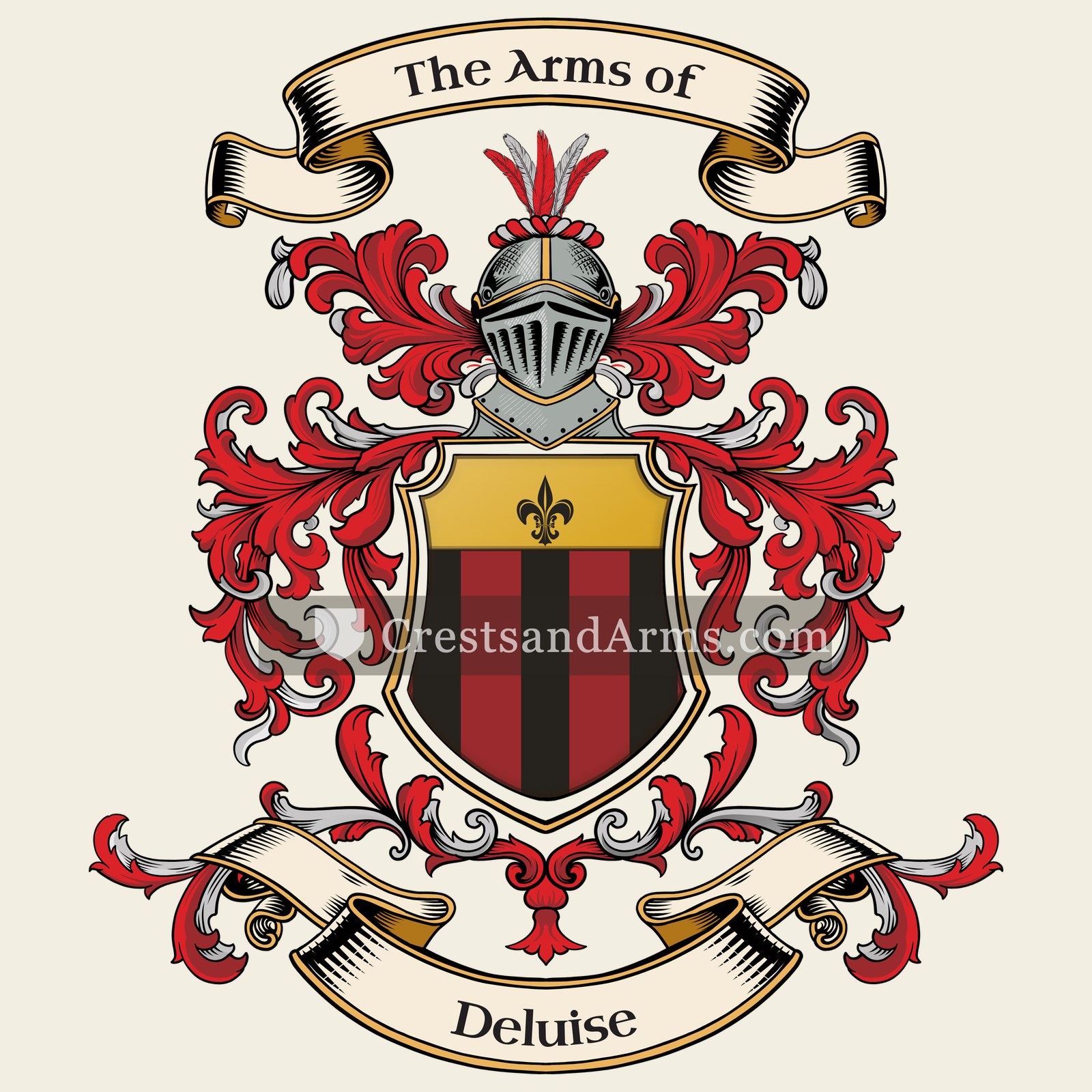 The Deluise coat of arms, drawn from the recorded blazon