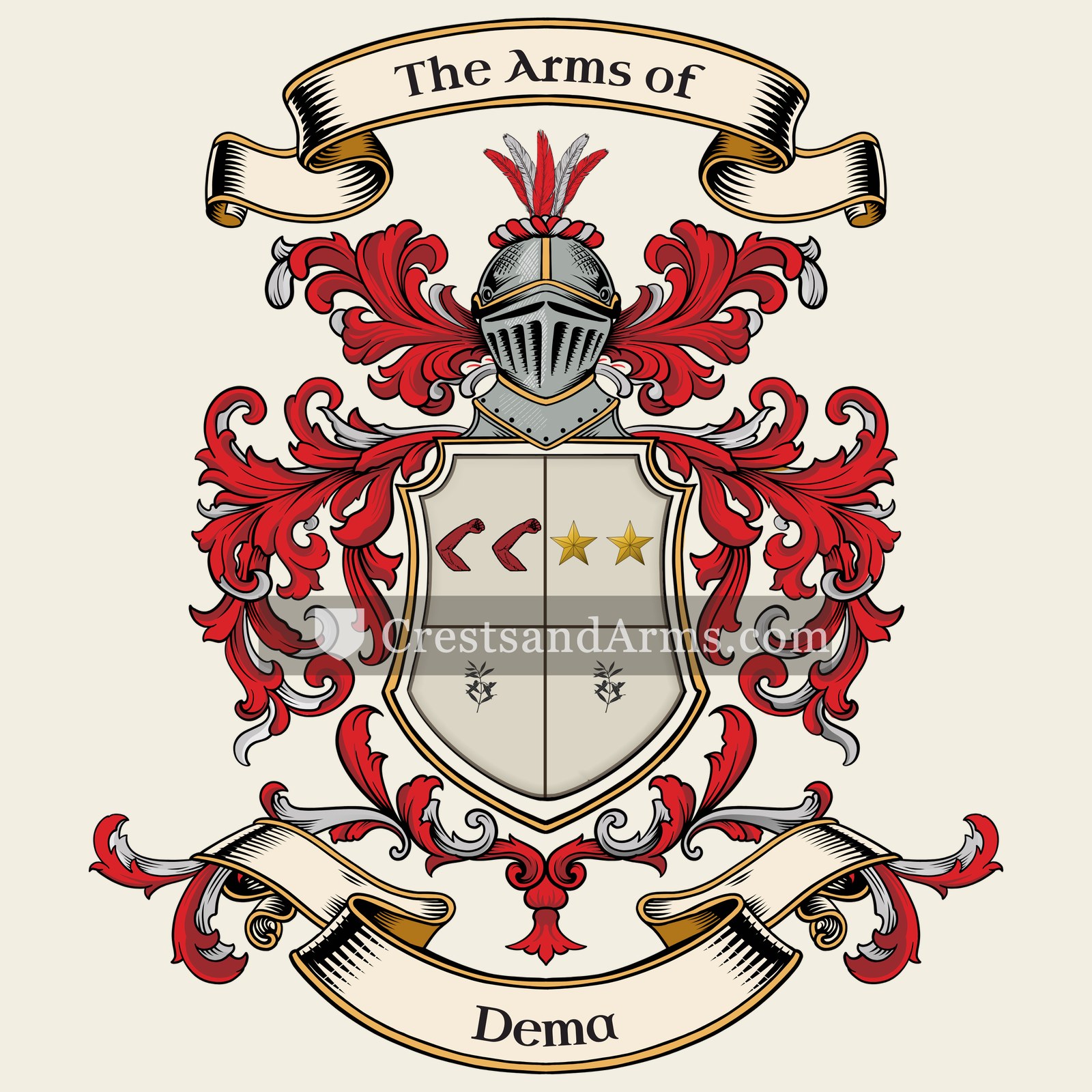 The Dema coat of arms, drawn from the recorded blazon