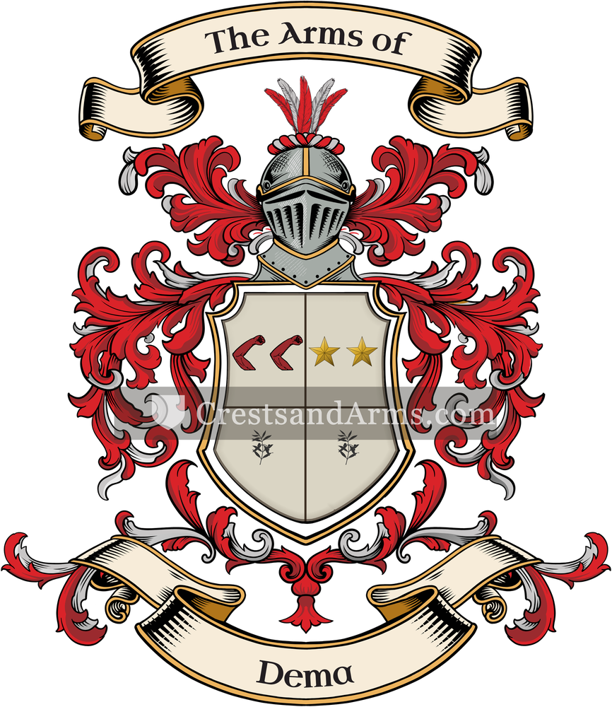 The Dema coat of arms, drawn from the recorded blazon
