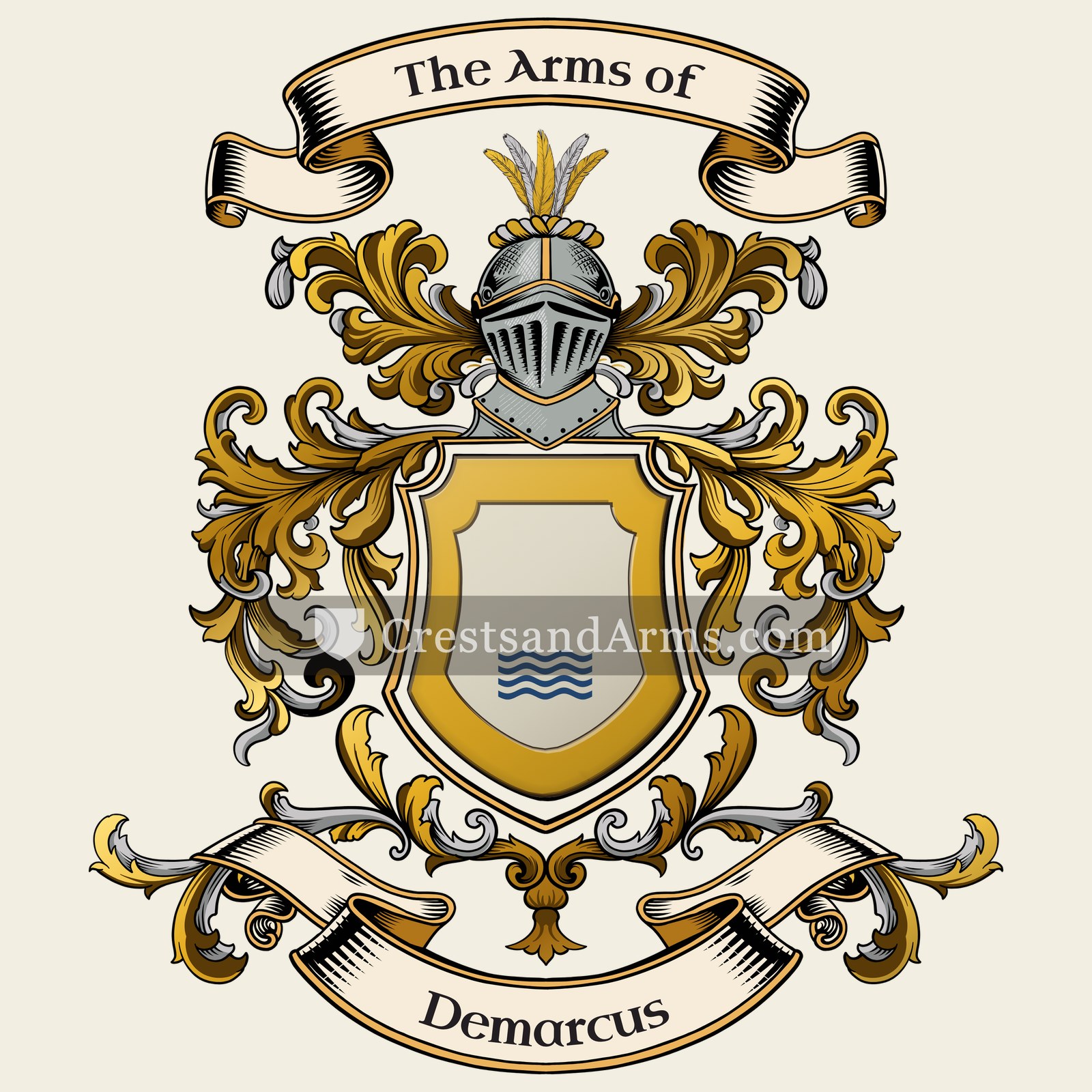 The Demarcus coat of arms, drawn from the recorded blazon