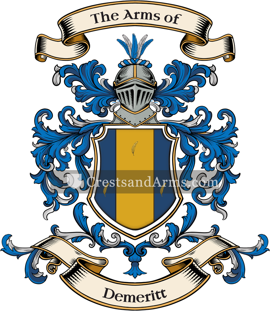 The Demeritt coat of arms, drawn from the recorded blazon